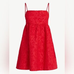 Free Assembly Red Lace Babydoll Dress with Pockets